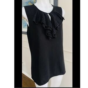 Ralph Lauren Black Knit Sleeveless Top Ruffle Beaded‎ Victorian PartyWomen M